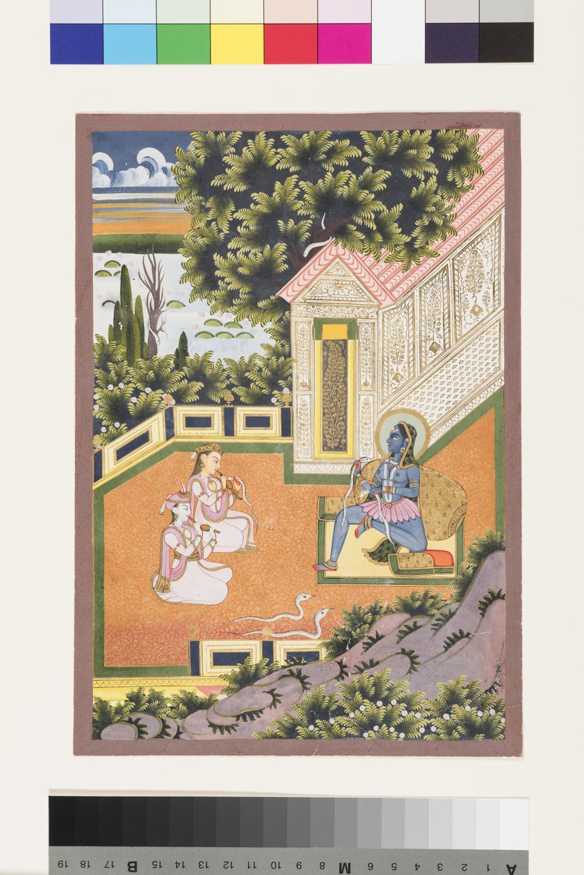 Asavari Ragini fra Sri, ca. 1850 (ugjennomsiktig wc og gull på papir) av Indian School