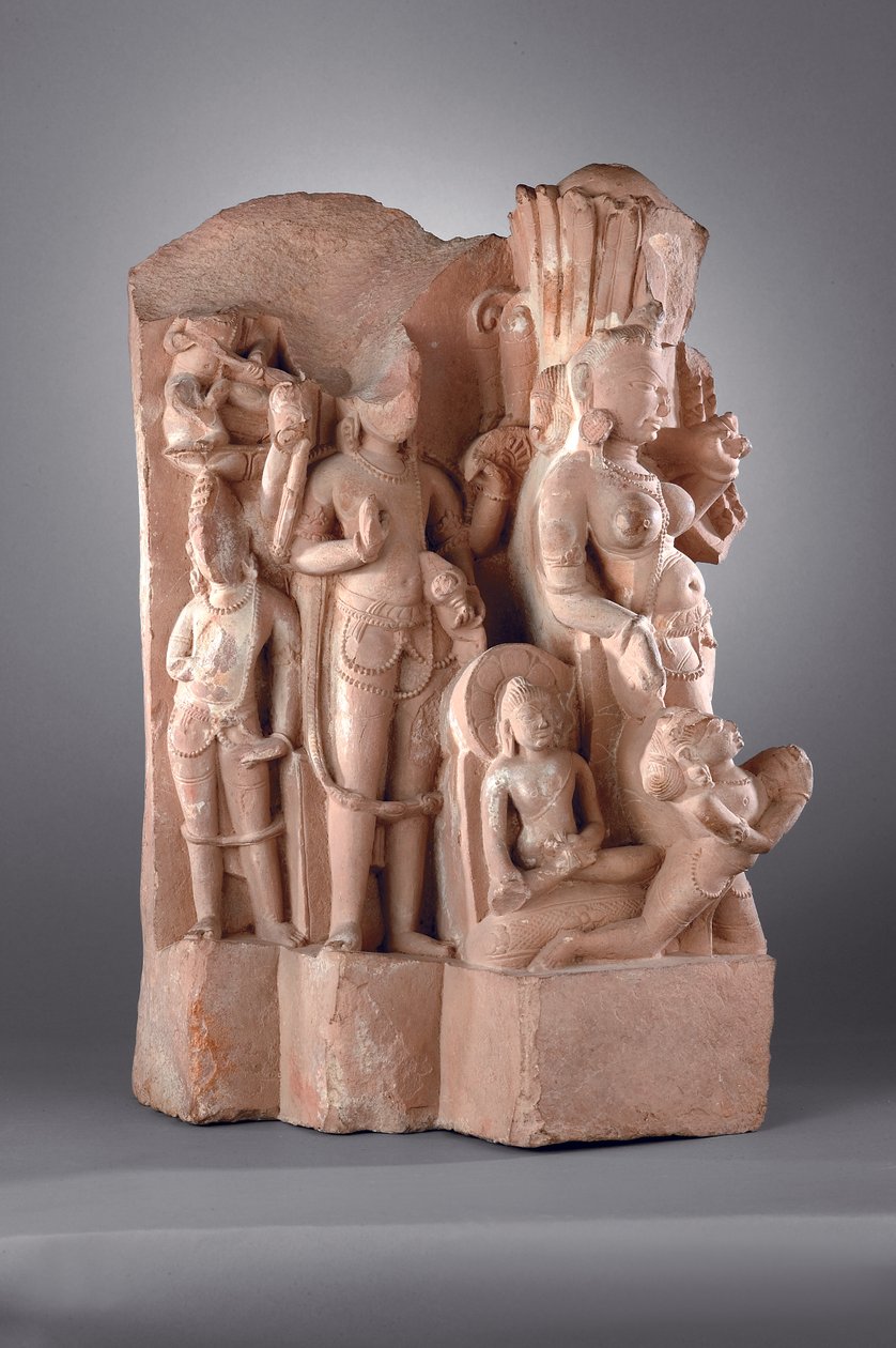 Tilhengere av Vishnu med Gada, 10-1100-tallet (sandstein) av Indian School