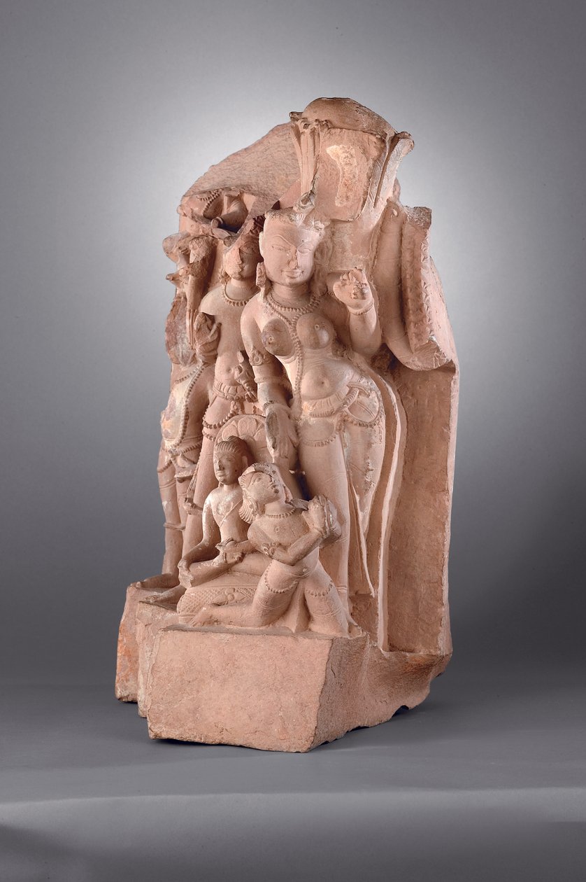 Tilhengere av Vishnu med Gada, 10-1100-tallet (sandstein) av Indian School