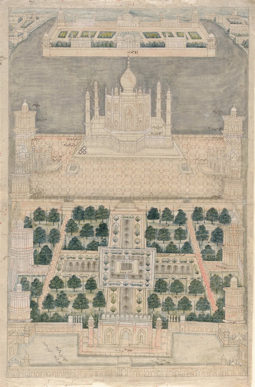Fugleperspektiv av Taj Mahal i Agra, 1790-1810 av Indian School