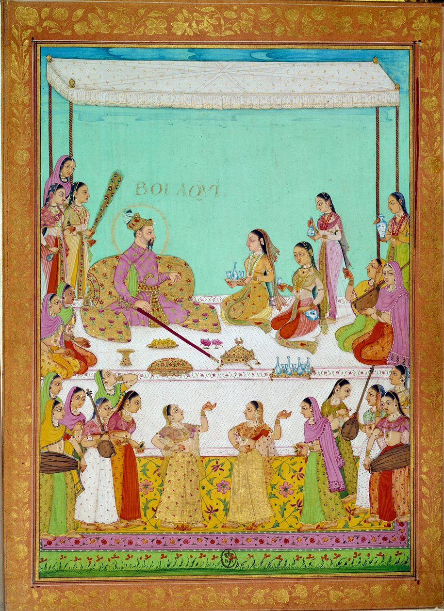 Bolaqui (eller khosrou) sønn i Jihangir med domstolen til Shah Alem. Miniatyr fra en reisehistorie av Niccolo Manucci (1638 - 1717), venetiansk oppdagelsesreisende. India av Indian School