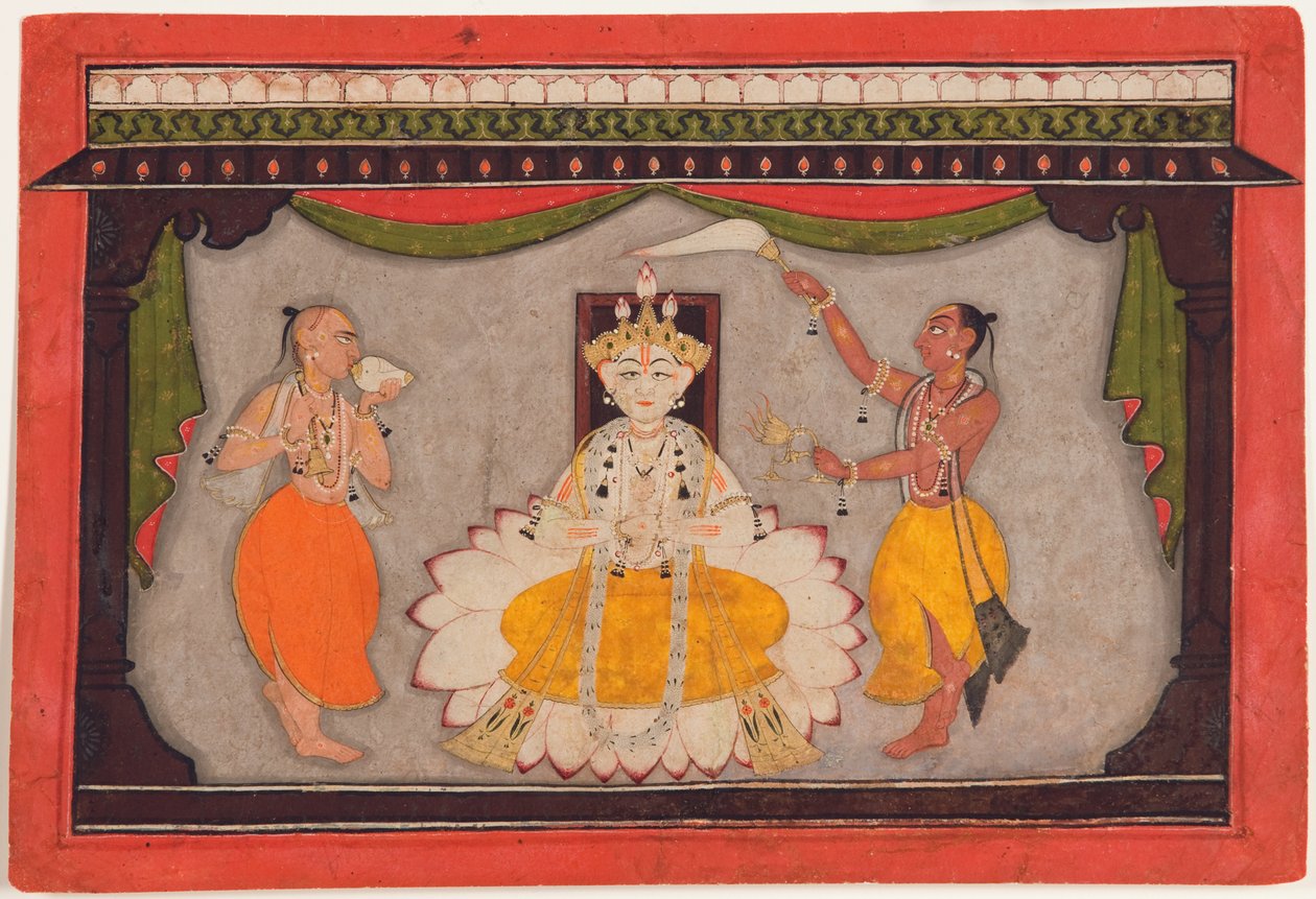 Buddha-avatar av Vishnu, ca. 1700 (ugjennomsiktig wc, gull- og billeskjold på papir) av Indian School