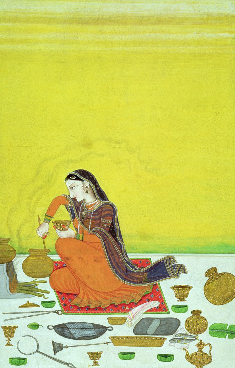 CBL In 11B.30 A Lady Prepares a Meal, miniatyr fra en Bhagavata Purana-serie, Kangra, ca. 1810 av Indian School