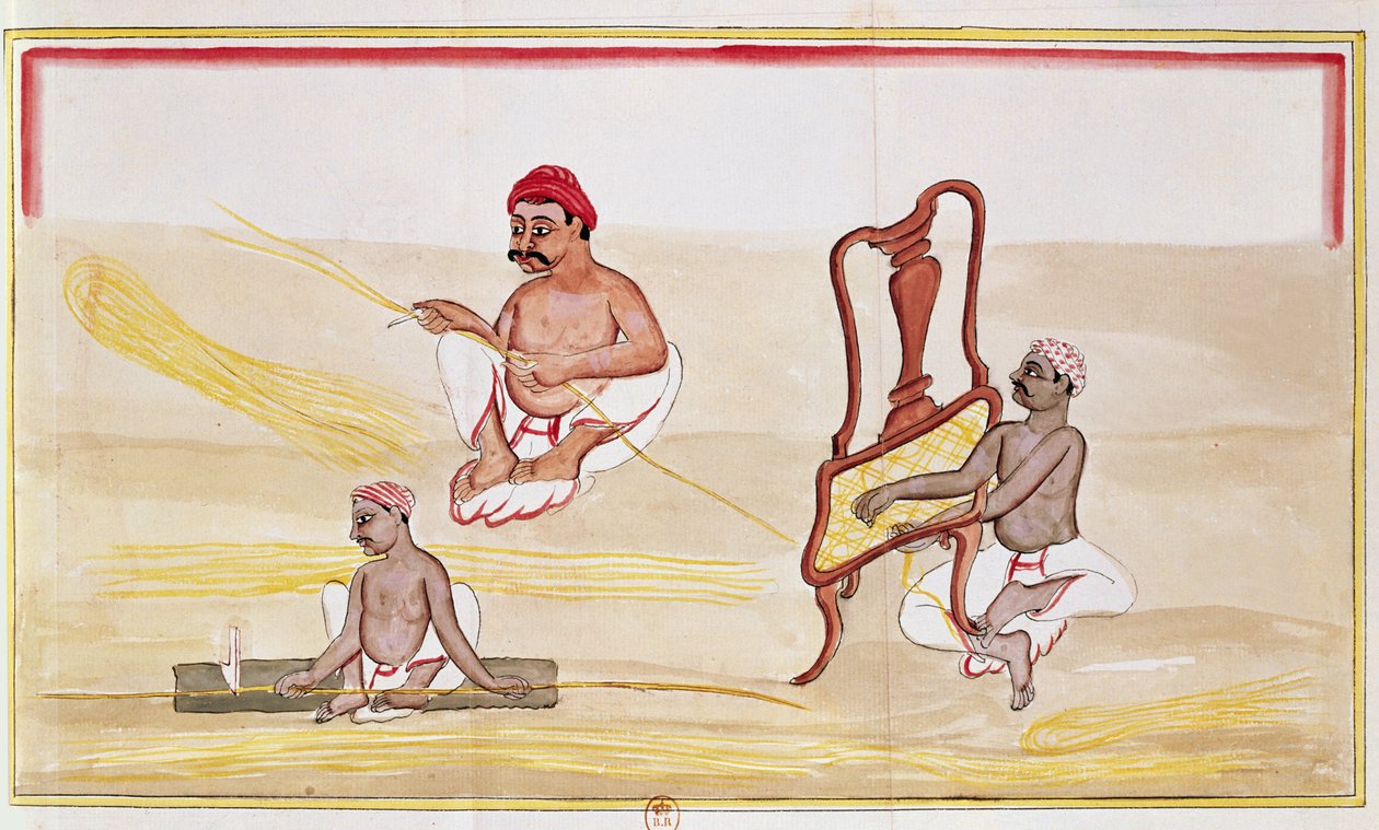 Caning-stoler for eksport til Storbritannia (penn og blekk og wc på papir) av Indian School