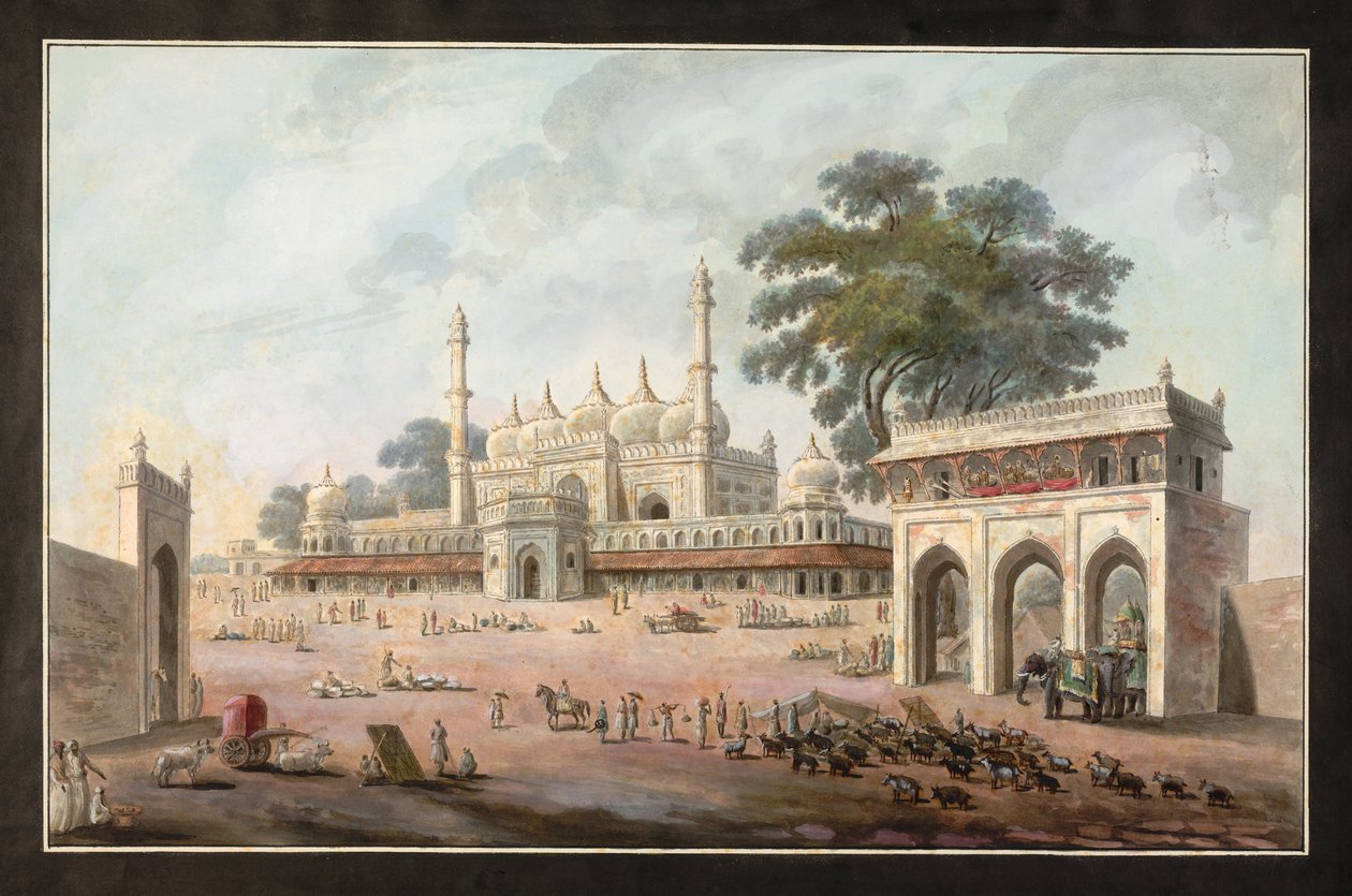 Chandni Chowk og Munny Begums moske, Murshidabad, ca. 1795 (akvarell på papir) av Indian School
