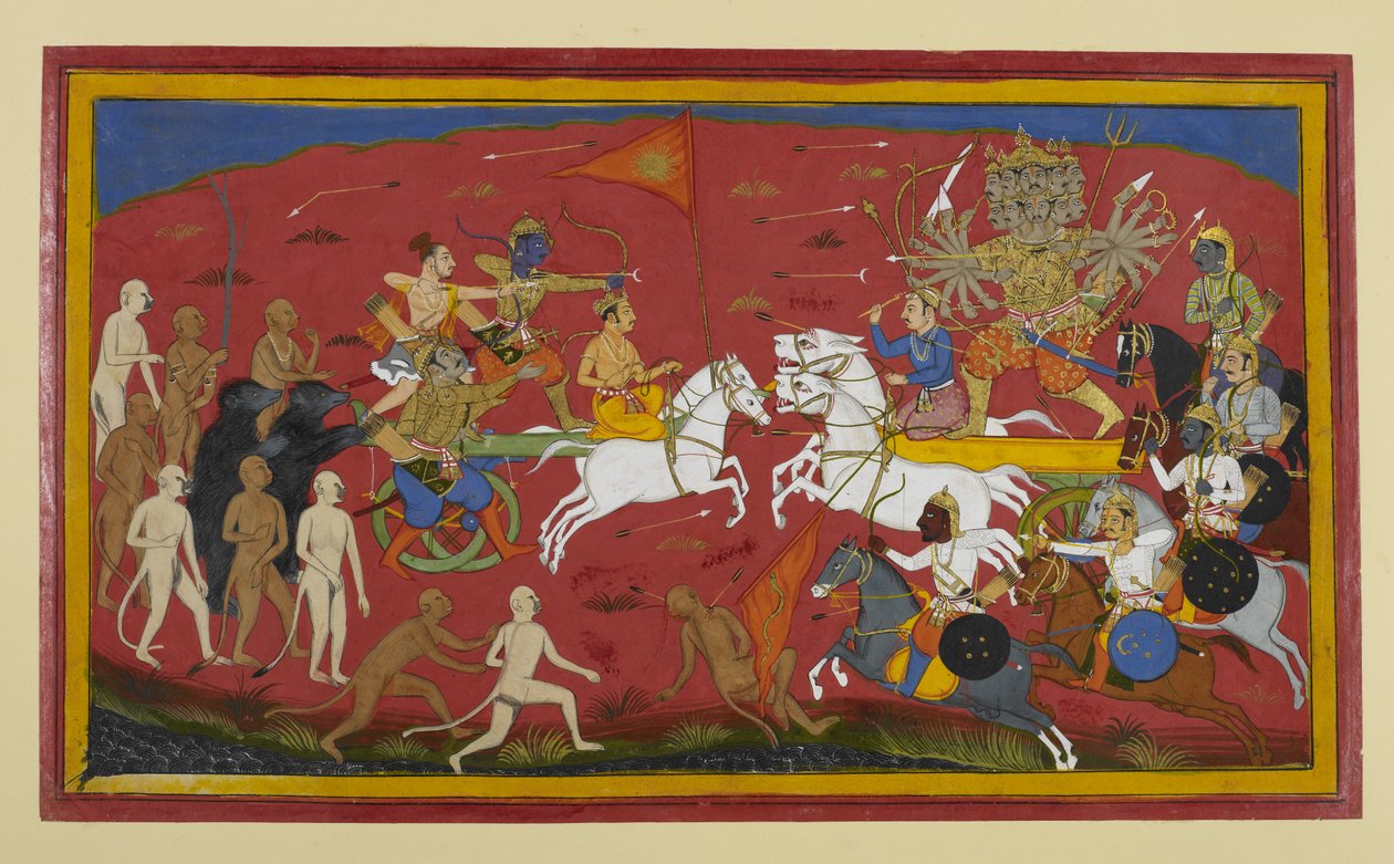 Vogner kolliderer blant varsler når Vibhīṣaṇa oppmuntrer Rāma av Indian School