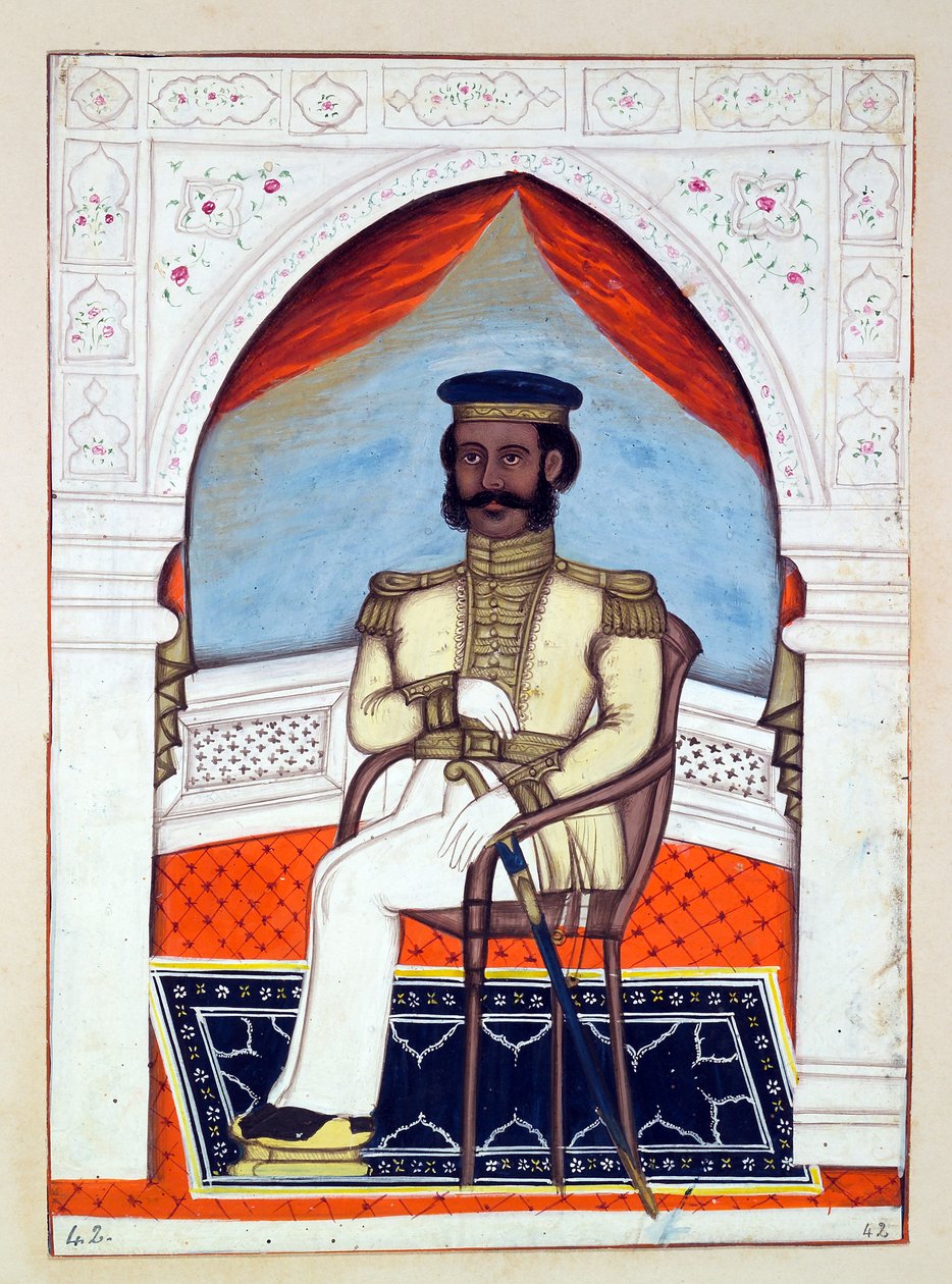 Oberst Dhunkal Singh, fra The Kingdom of the Punjab, its Rulers and Chiefs, bind II, et bind på 30 akvarellstudier av en uidentifisert indisk kunstner, ca. 1840 (wc på papir)d av Indian School
