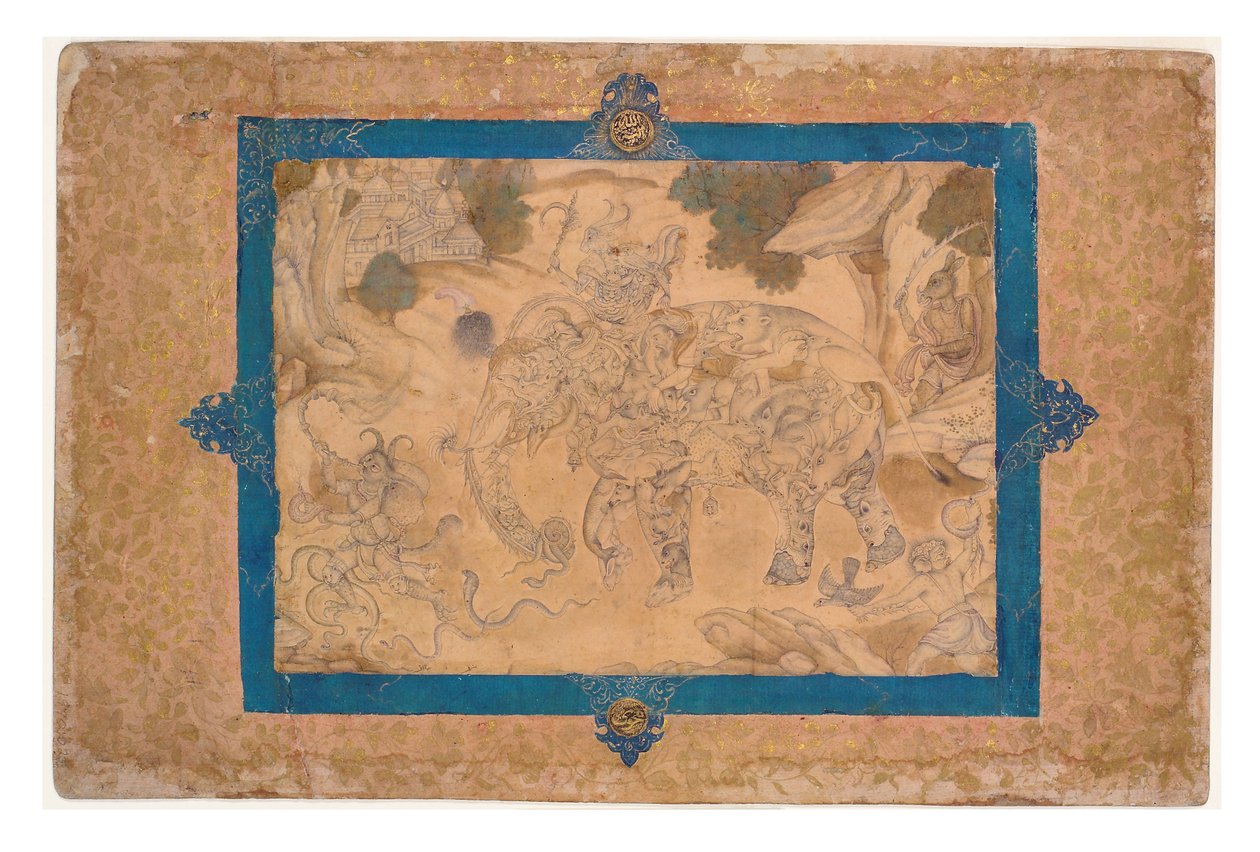 Composite Elephant and Other Creatures, ca. 1600 (ugjennomsiktig wc og gull på papir) av Indian School