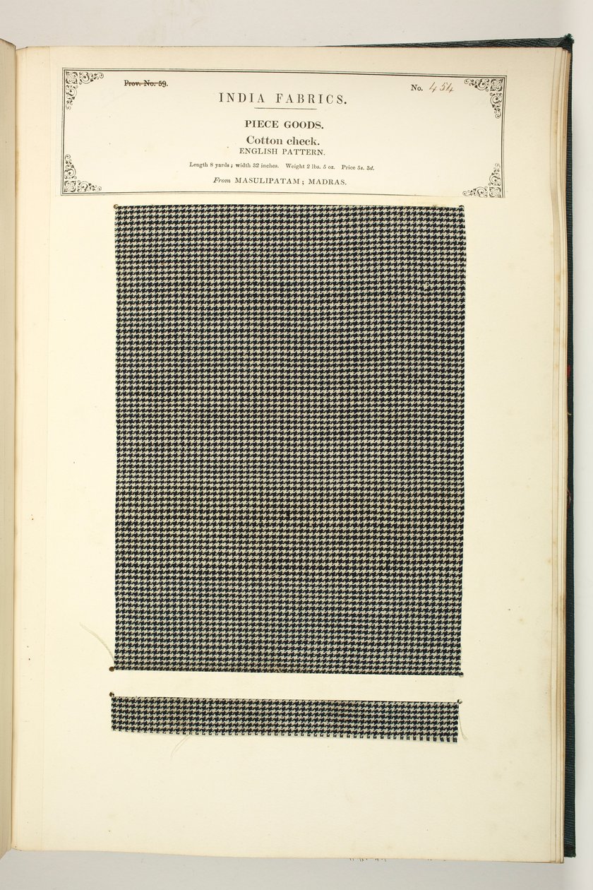 Cotton Check, Masulipatam, Madras, Piece Goods, fra The Collection of the Textile Manufacturers of India, av John Forbes Watson, utgitt i 1866 av Indian School