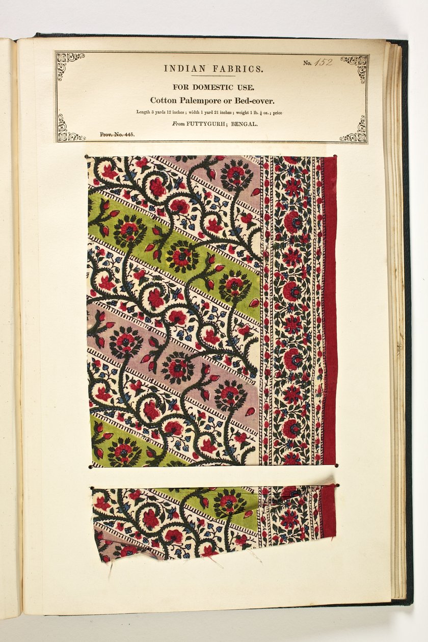 Cotton Palempore or Bed Cover, Fatehgarh, Uttar Pradesh, India, For Domestic Use, nr. 152 fra "The Collection of the Textile Manufacturers of India", av John Forbes Watson, utgitt i 1866 av Indian School