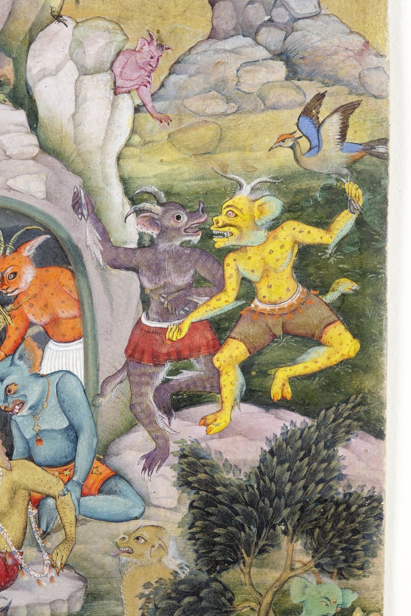 Demons in a Wild Landscape, ca. 1600 (ugjennomsiktig wc og gull på papir) av Indian School