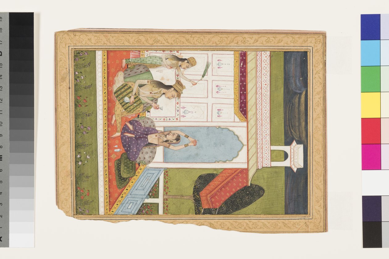 Desavarati Ragini fra Dipak, tidlig på 1700-tallet (ugjennomsiktig akvarell og gull på papir) av Indian School