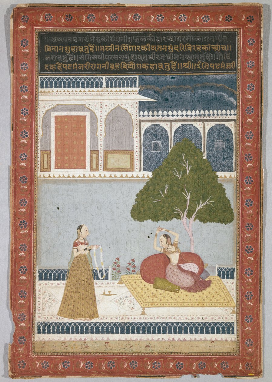 Desvarati Ragini, datert 1768 (tempera på lagt papir) av Indian School