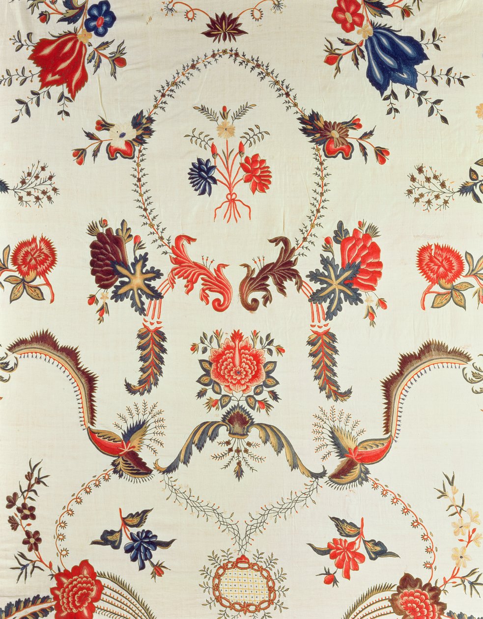 Detalj av brodert stoff, laget for det europeiske markedet, ca. 1725-50 (silke på glasert bomull) av Indian School