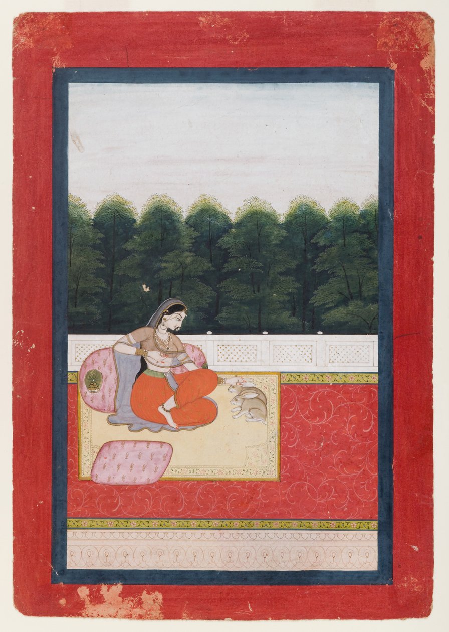 Dhanashri Ragini, side fra en Ragamala-serie, ca. 1790 eller tidligere (wc og gull på papir) av Indian School