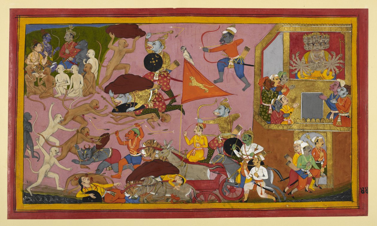 Dhūmrākṣa blir knust av Hanumān; demoner rapporterer nederlag til Rāvaṇa av Indian School