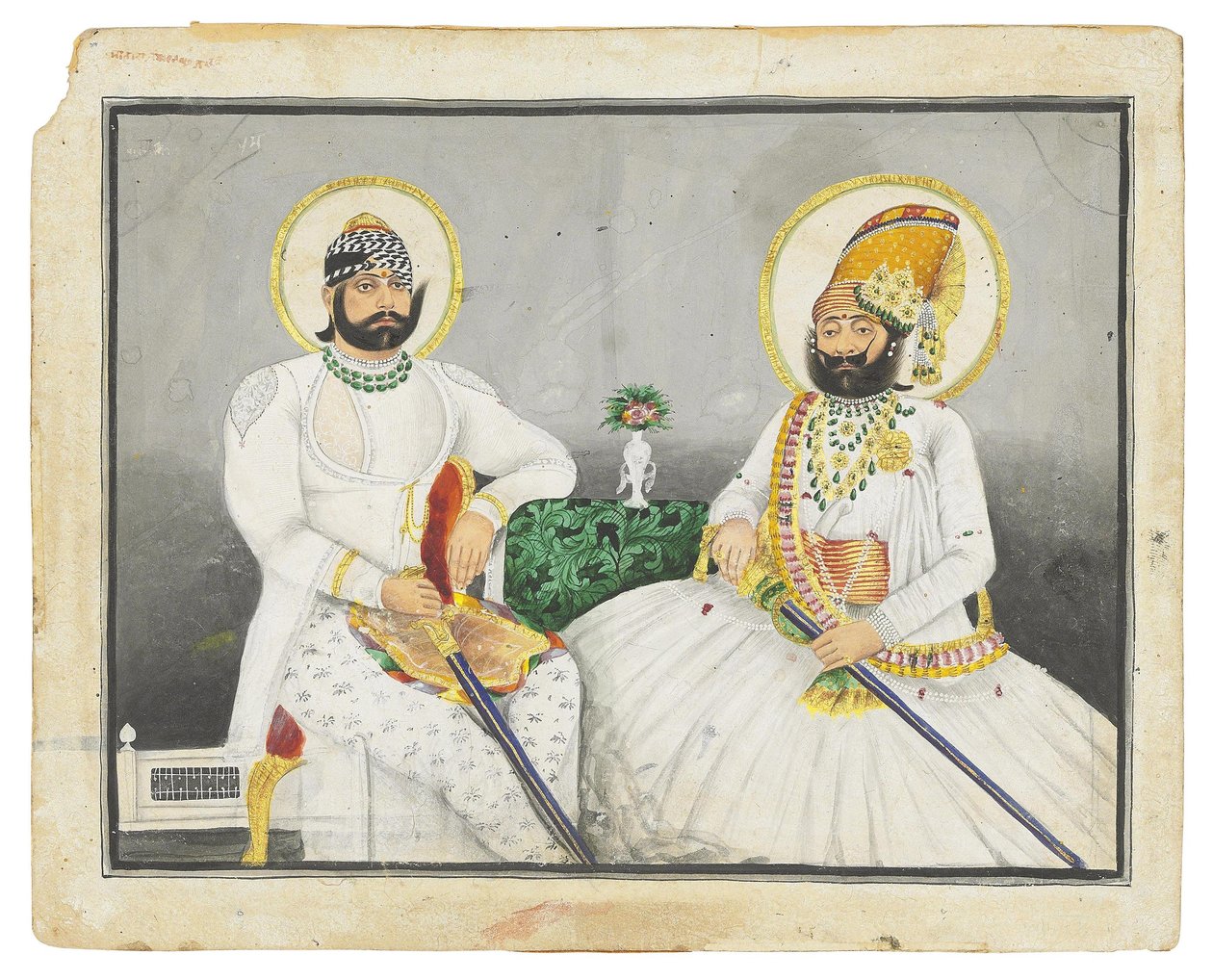 Dobbeltportrett av Jaswant Singhji og Takhat Singh, Jodhpur, midten av 1800-tallet av Indian School