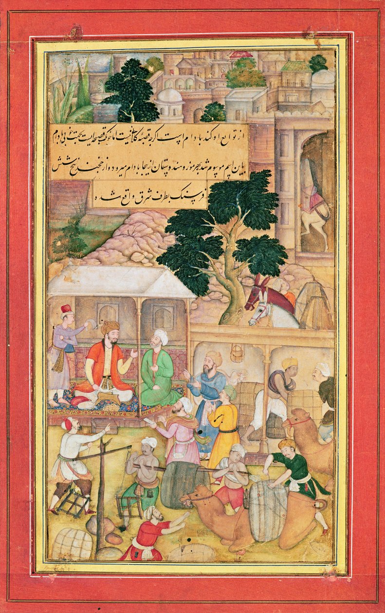 Keiser Babur (r.1526-30) i samtale med en gammel mann, 1400-1600-tallet av Indian School