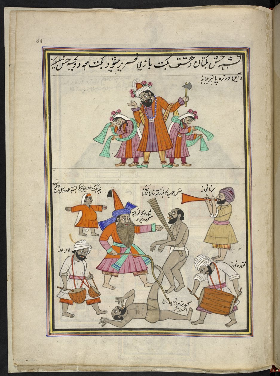 Underholdere,  86 tegninger bundet inn i et bind som viser handel og yrker i Kashmir, håndverkere vises i arbeid med redskaper og utstyr,  Av en Kashmir-kunstner, sannsynligvis i Srinagar, ca. 1850-60 (gouache på papir) av Indian School