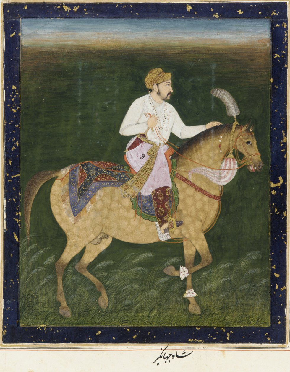 Equestrian Portrait of Jahangir, frittstående albumfolio med maleri, ca. 1900 av Indian School