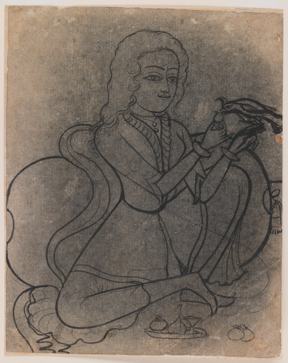 Europeisk jente som mater en papegøye, ca. 1780 (blekk på papir, kastet for overføring) av Indian School