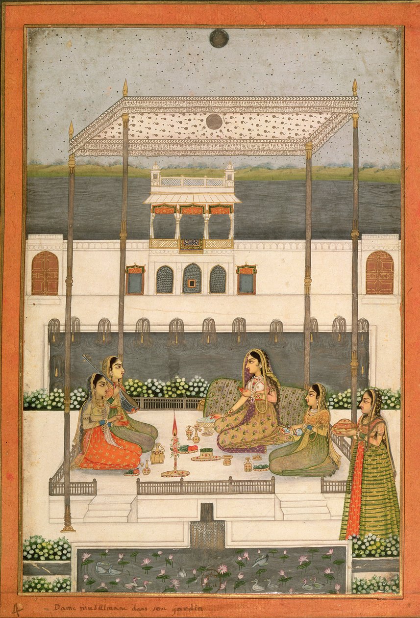 Kveldsfest i hagen til et Mughal-palass, Lucknow eller Murshidabad, Vest-Bengal, 1760 av Indian School