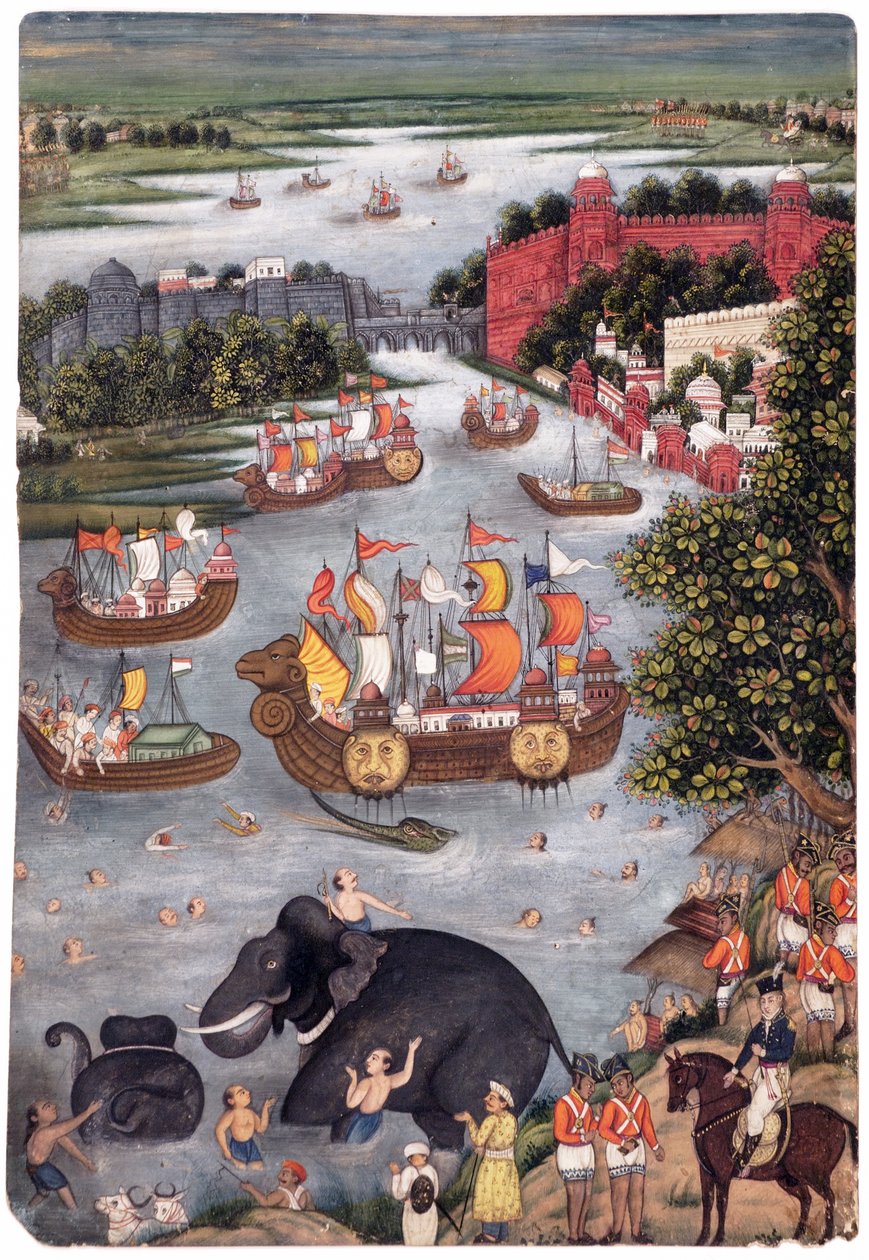Festivities on a River, ca. 1825 (ugjennomsiktig wc på papir) av Indian School