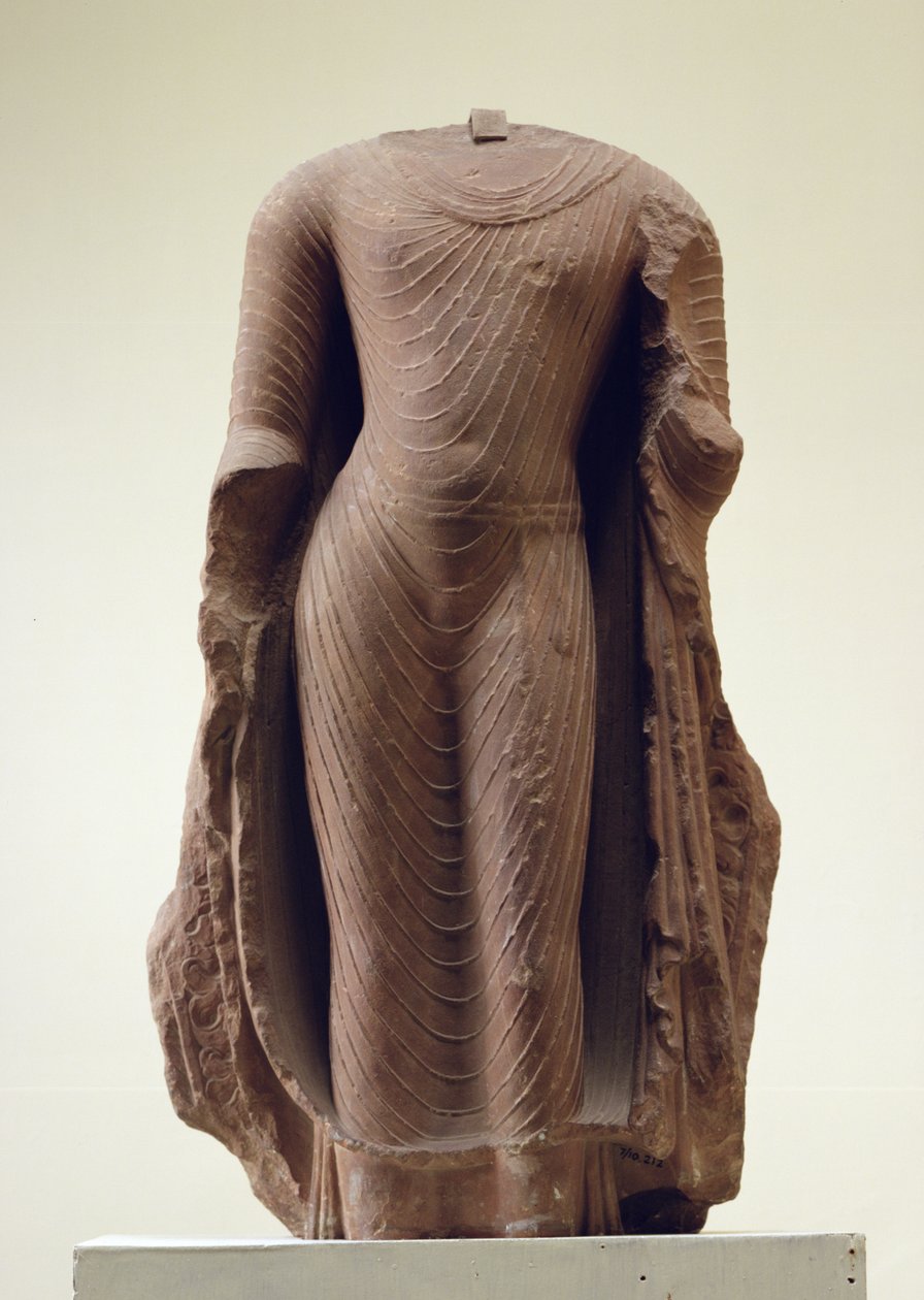 Figur av en stående Buddha, Jamalpur, Mathura (rød sandstein) av Indian School