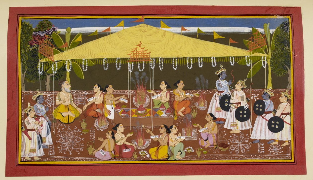 Figurer under en gul baldakin av Indian School