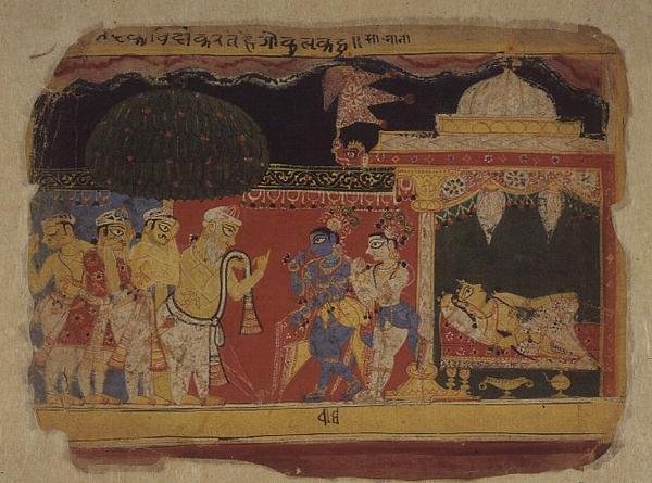 Folio. Nanda tar farvel med Krishna og Balarama, fra 