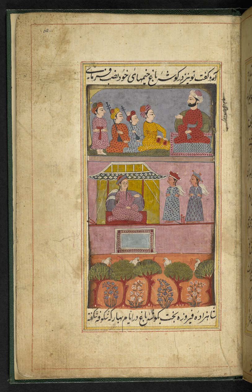 Folio som viser musikere fra folkeeventyret om Saif ul-Muluk og Badi ul-Jamal, Thatta av Indian School