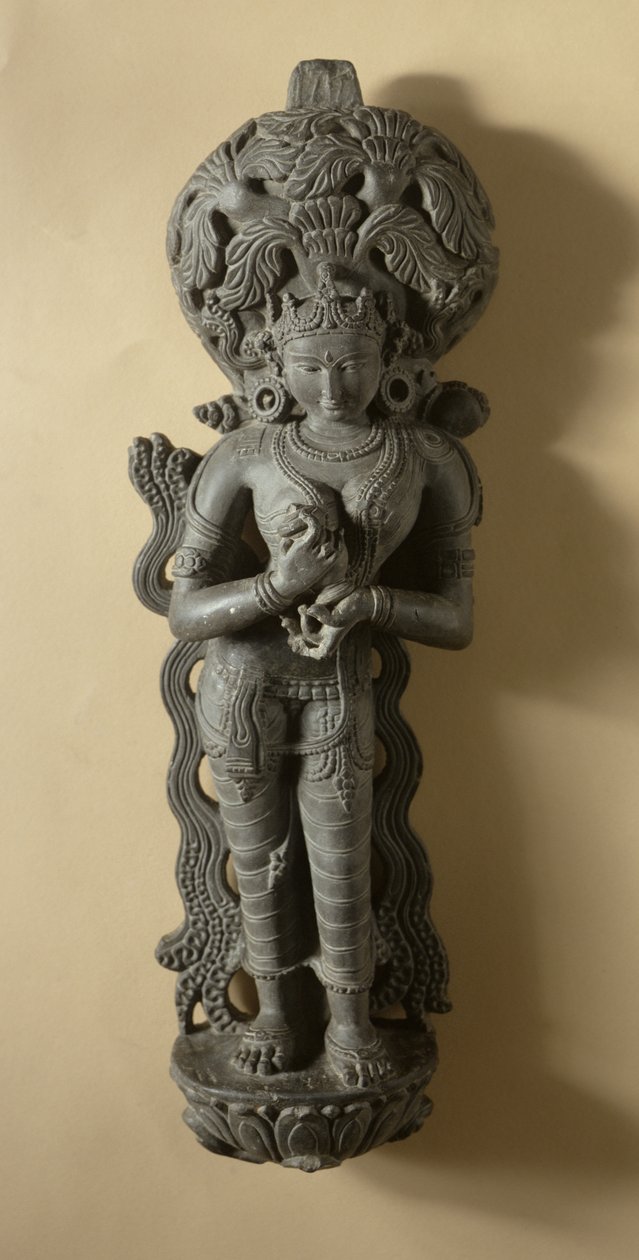 Ganga, gudinne som personifiserer den hellige elven Ganges, Mahanad, Bengal av Indian School