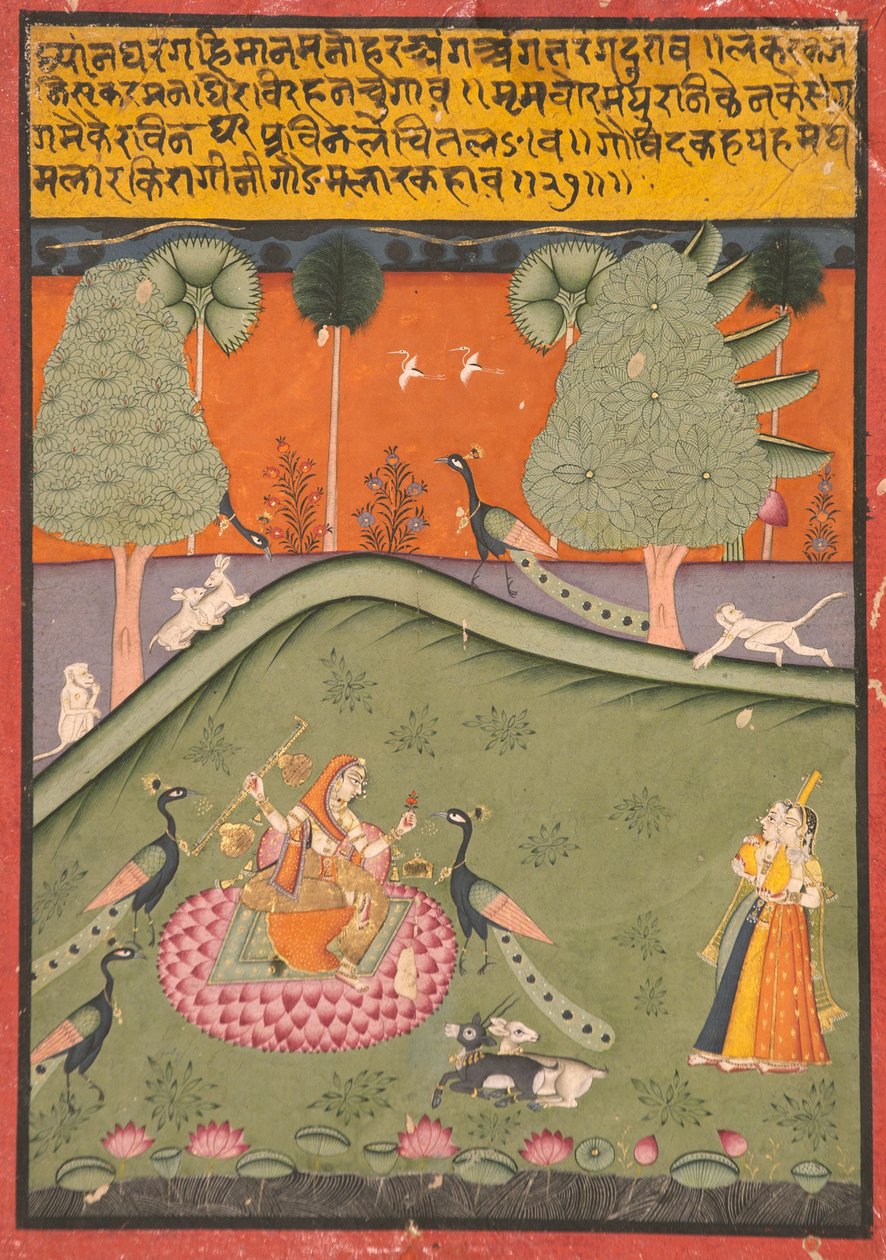 Gaurmalar Ragini av Megh, ca. 1720 (ugjennomsiktig wc og gull på papir) av Indian School