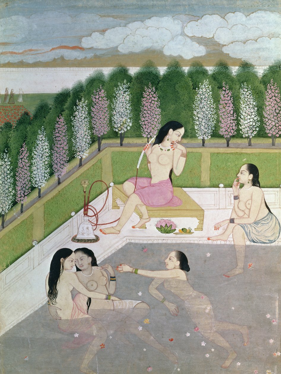 Girls Bathing, Pahari Style, Kangra School, Himachal Pradesh, 1700-tallet av Indian School