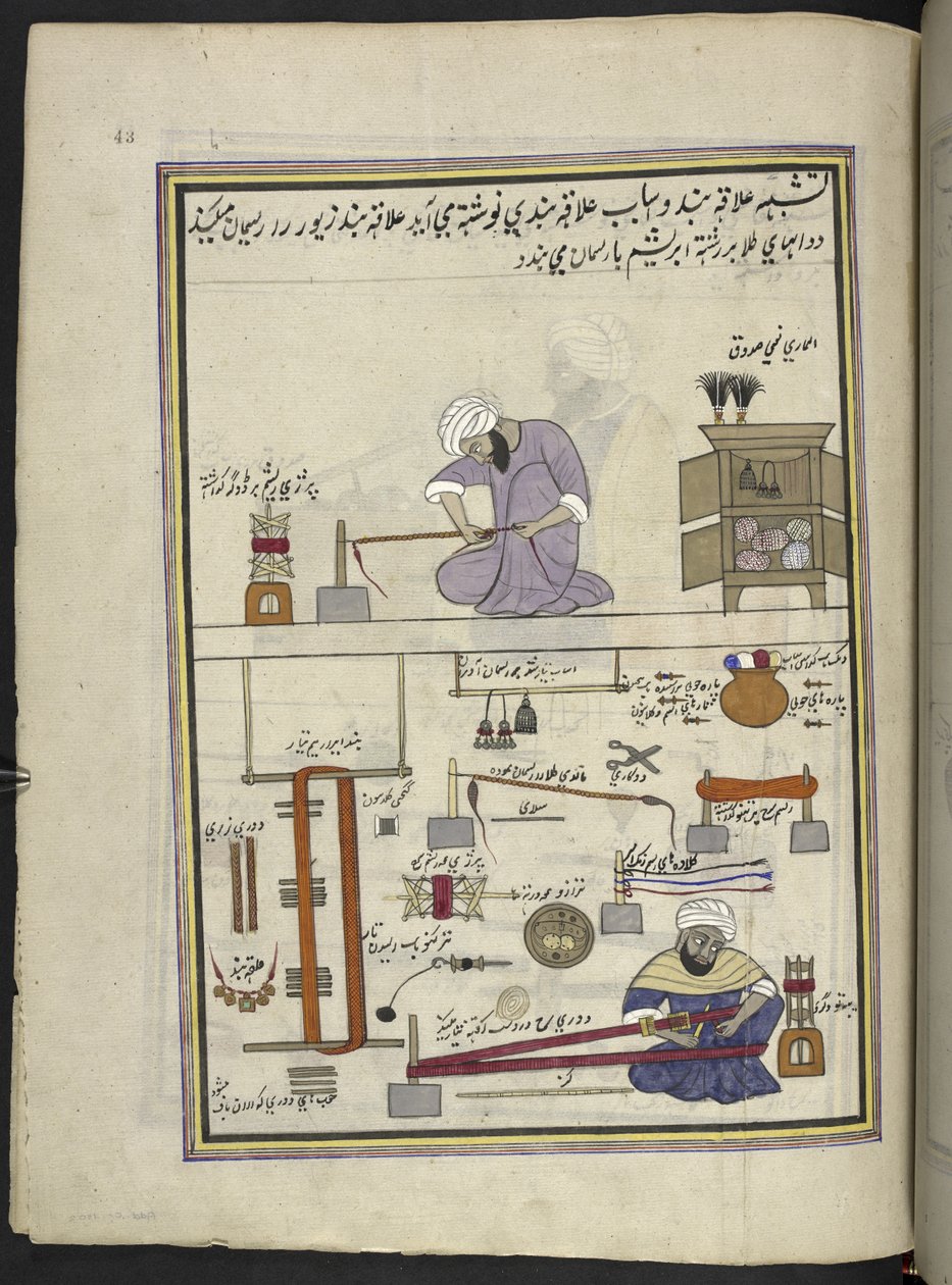 Gull blonder og flettemakere,  86 tegninger bundet inn i et bind som viser håndverk og yrker i Kashmir, håndverkere vises i arbeid med redskaper og utstyr,  Av en Kashmir-kunstner, sannsynligvis i Srinagar, ca. 1850-60 (gouache på papir) av Indian School