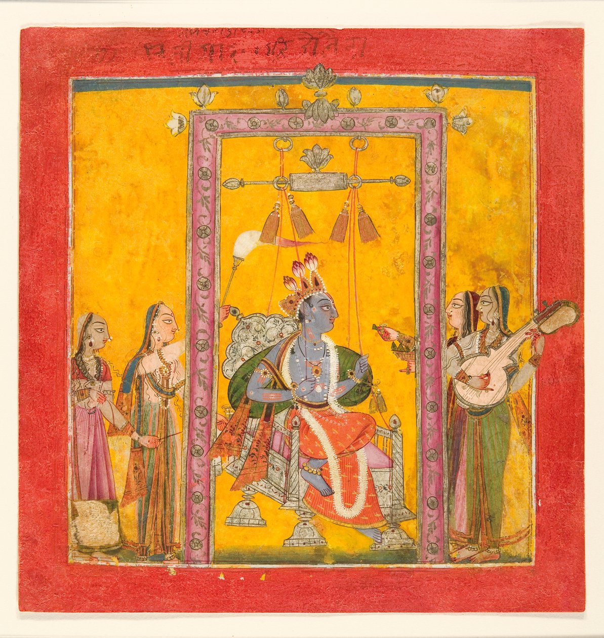 Hindola Raga, ca. 1700 (ugjennomsiktig wc, sølv og gull på papir) av Indian School