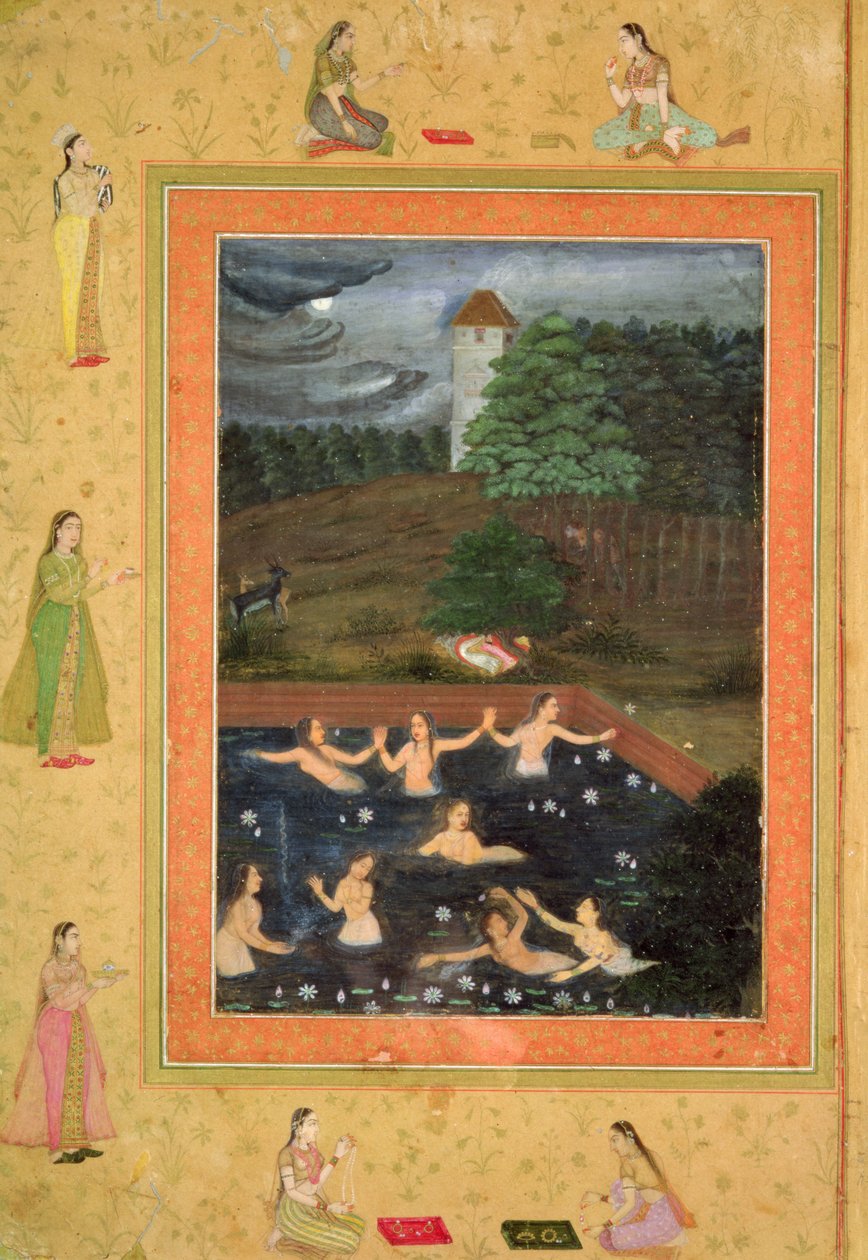 I. 07B.38r Åtte kvinner som bader, ca. 1650 (tilskrevet Payag) av Indian School
