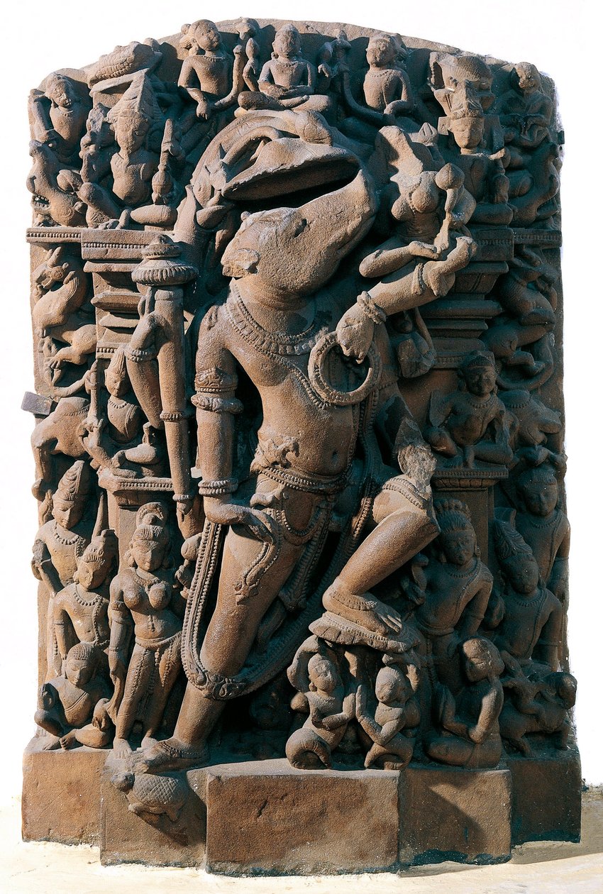 Indisk kunst: den hinduistiske guddommelige Vishnu i form av en villsvin. Fra Khajuraho, India. Chandela-perioden av Indian School