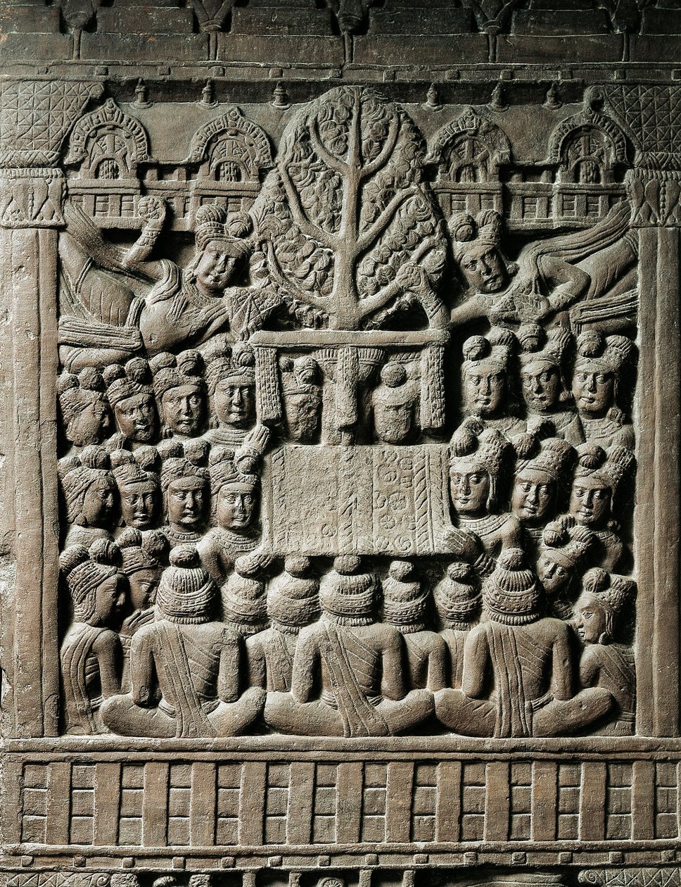 Indisk kunst, hinduisme: lavt relieff som representerer Yaksha-ånder, 2. århundre f.Kr. Kolkata, indisk museum av Indian School