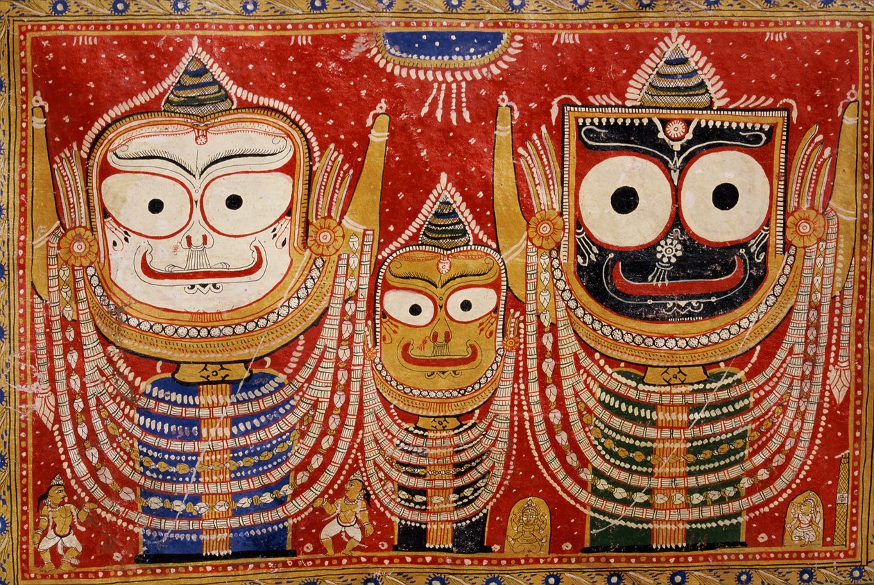 Jagannath, malt på veggen til et hus (veggmaleri) av Indian School