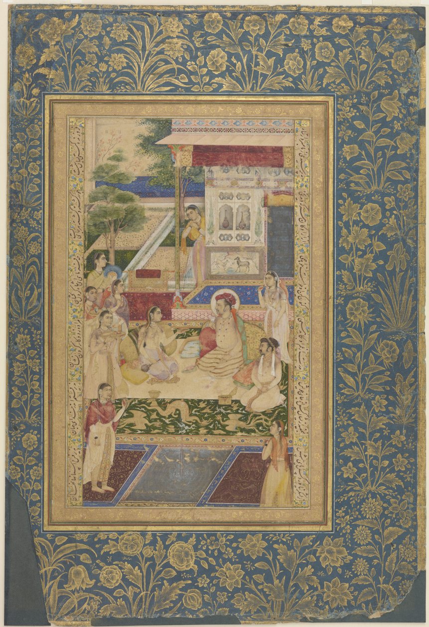 Jahangir og prins Khurram underholdt av Nur Jahan, ca. 1640-50 av Indian School