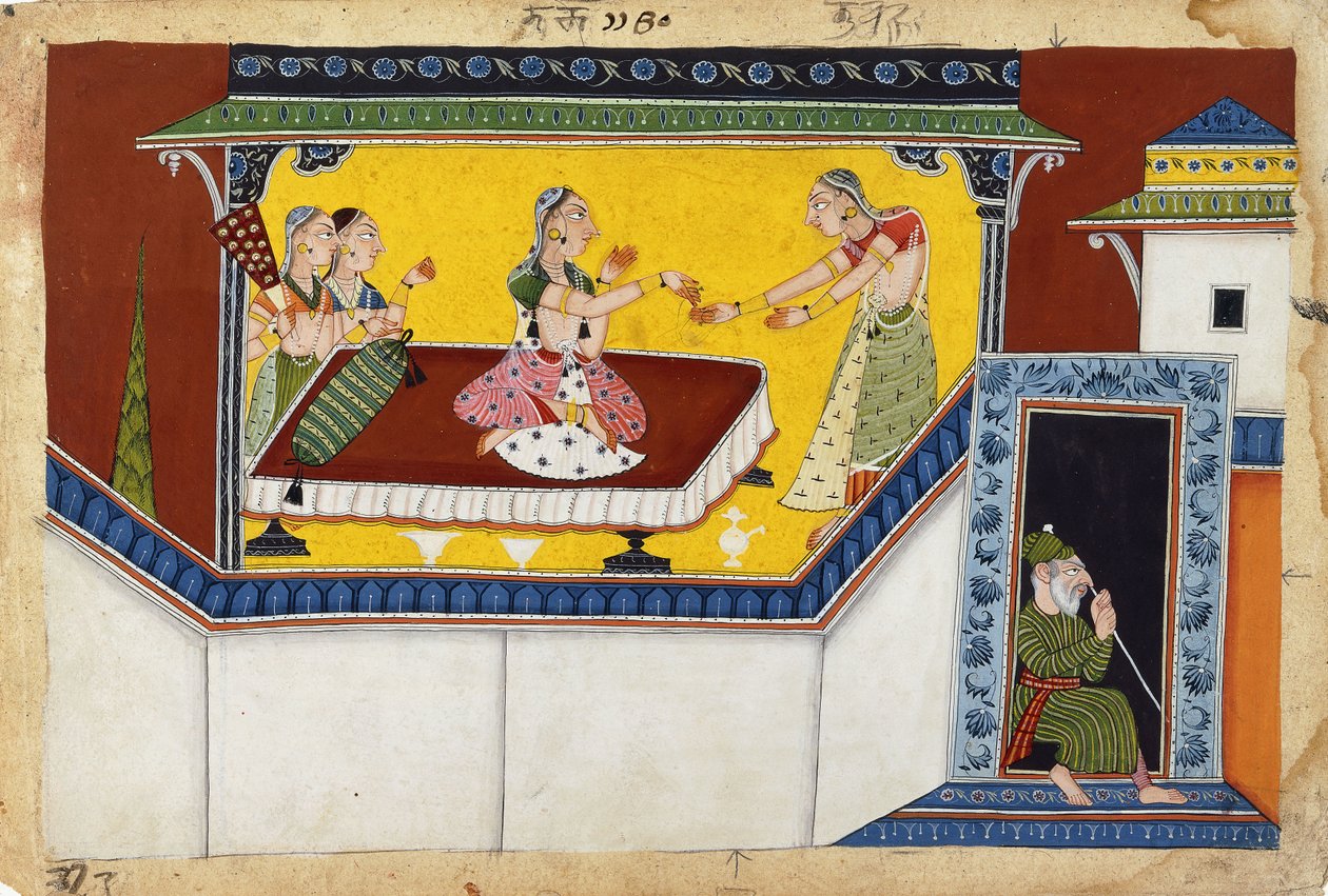 Kaikei, kong Dasharathas andre dronning, belønner pukkelryggen Madiservant Manthara, C10-200 av Indian School