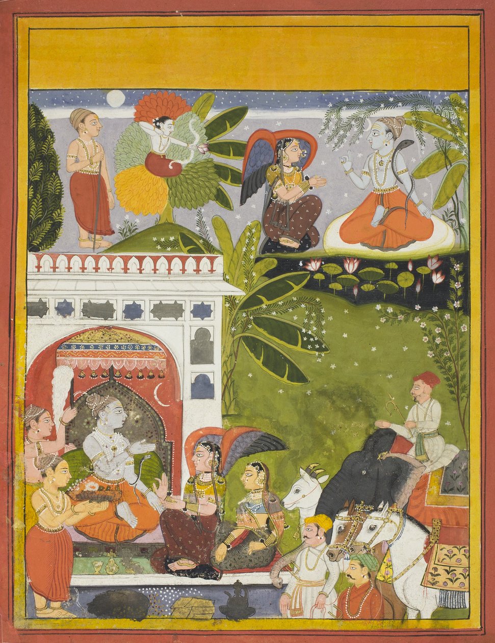 Kama skyter en kjærlighetspil mot Shiva, side fra en kopi av Gita-Gauri, Song of Gauri, ca. 1675-80 av Indian School