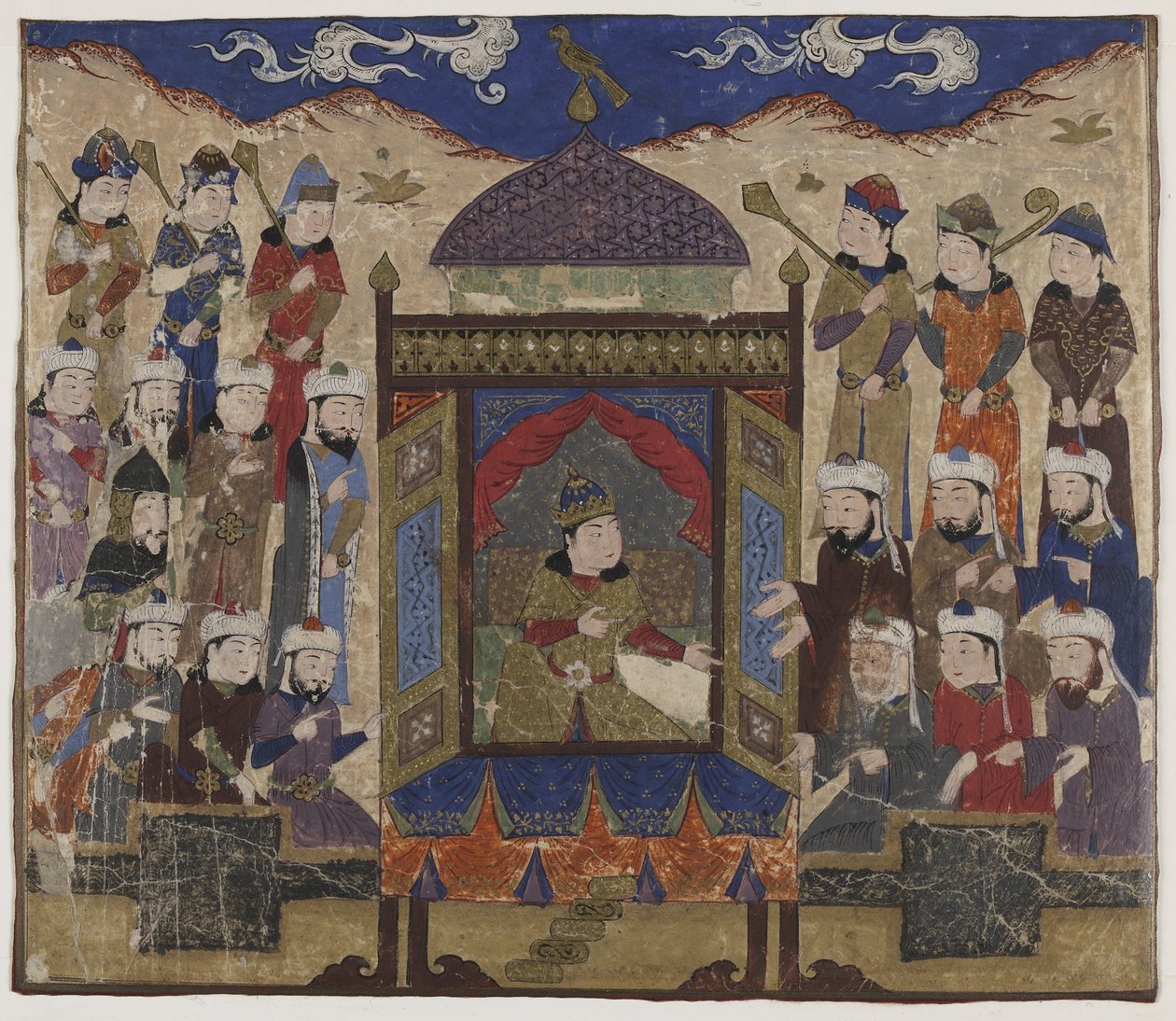 Khusraw Parviz satt på Takht-i Taqdis, ca. 1425-50 av Indian School