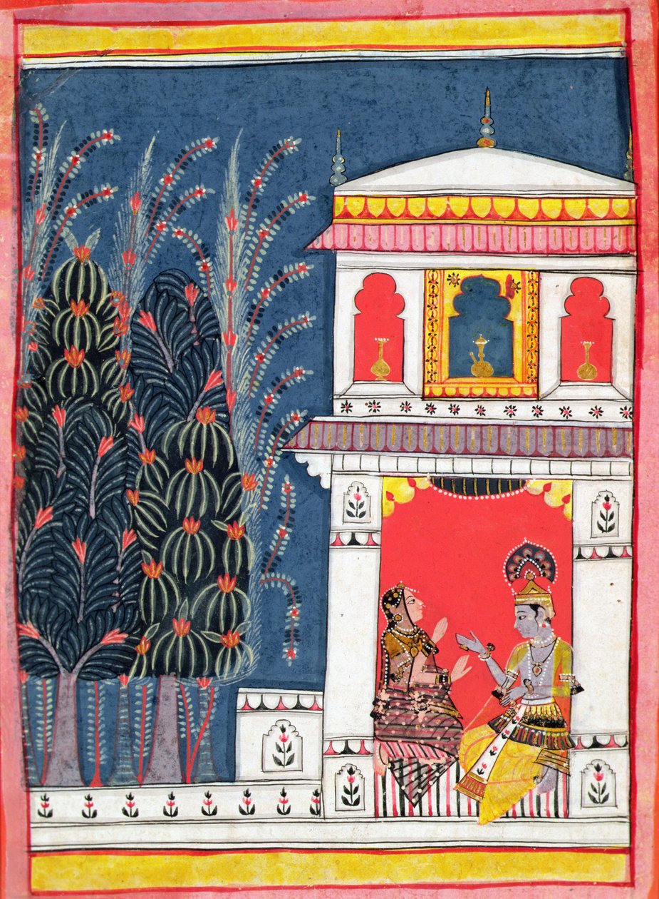 Krishna og en dame i en paviljong, ca. 1660 av Indian School
