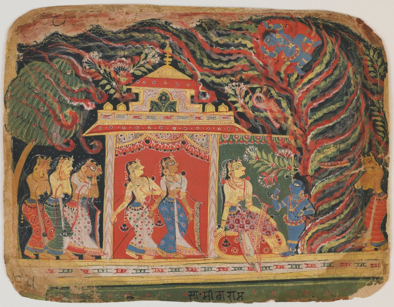 Krishna båret bort av virvelvindsdemonen, fra en Bhagavata Purana. ca. 1520-30 (ugjennomsiktig wc på papir) av Indian School