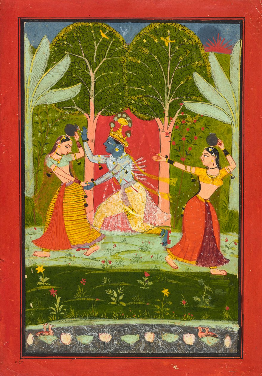 Krishna krever en avgift fra gopiene, ca. 1660 av Indian School