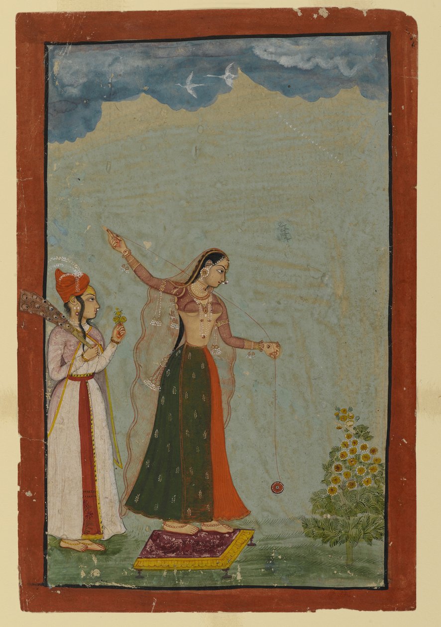 Dame med jojo, ca. 1770 (ugjennomsiktig wc og gull på papir) av Indian School