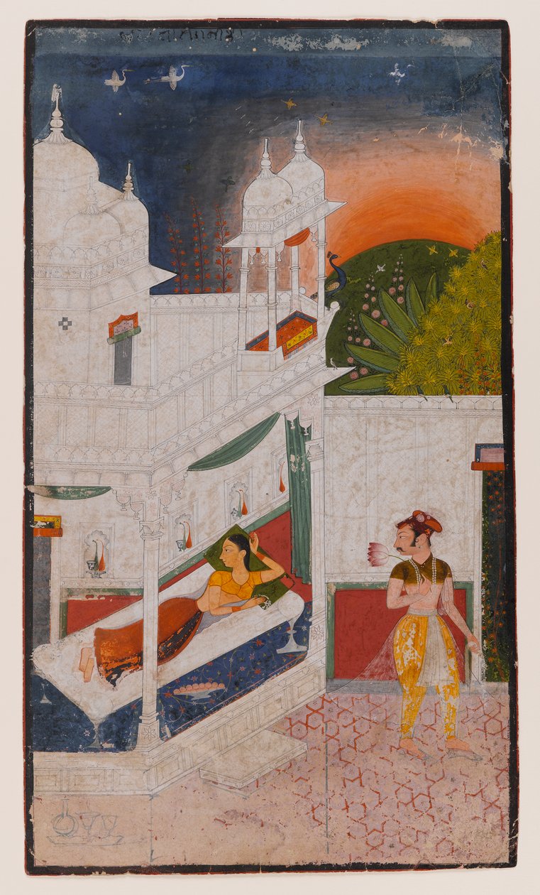 Lalita Ragini, Side fra en spredt Ragamala-serie, ca. 1640 (ugjennomsiktig wc på papir) av Indian School