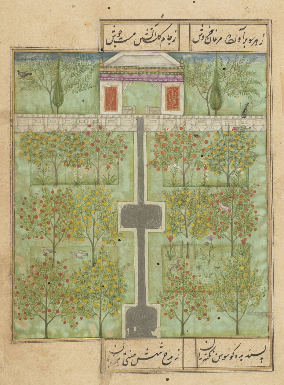 MS Or 338 f.110r, En frukthage i Deccani av Indian School